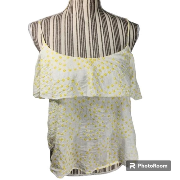 Antik Batik White & Yellow Spaghetti Strap Ruffle Tier Top Size Medium / 40 - Picture 1 of 12